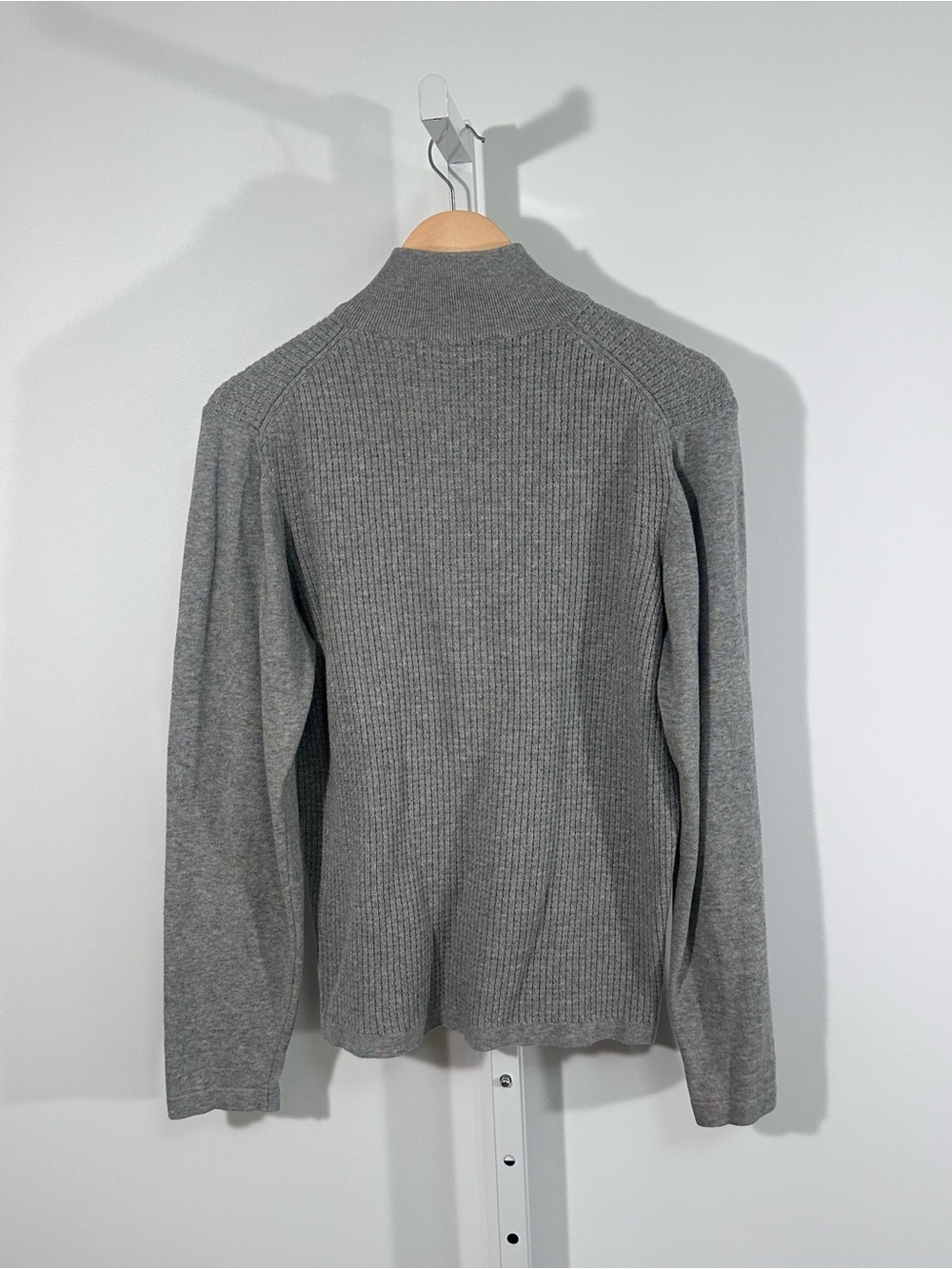 Zachary Prell Italy Cotton Quarter Zip Knit Sweater Men’s Large Gray Ribbed Mock - Picture 5 of 6
